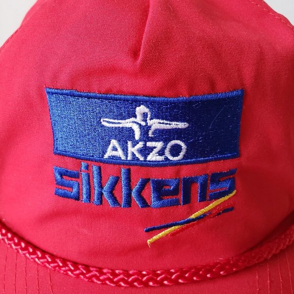 VINTAGE Akzo Sikkens Hat Cap Snap Back Red Rope Chemicals Auto Paint Preowned - Picture 2 of 11